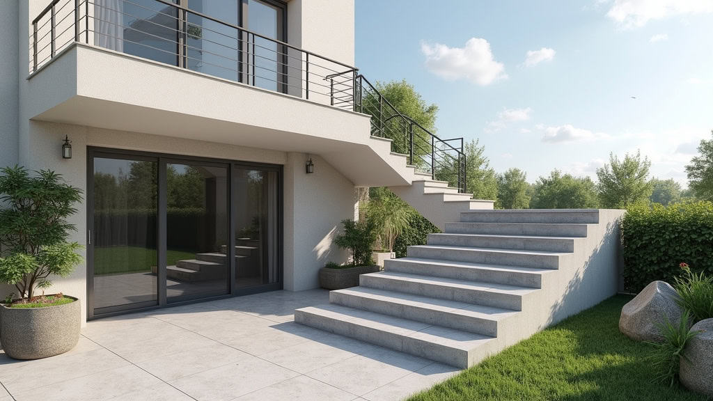 Monte-escalier d’extérieur installé sur les marches de l’entrée d’une maison à Thénouville, résistant aux intempéries