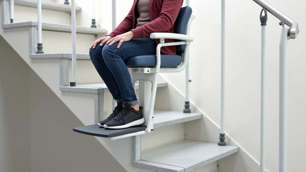 Siège ergonomique de monte-escalier avec ceinture de sécurité et repose-pieds réglables à Thiel-sur-Acolin