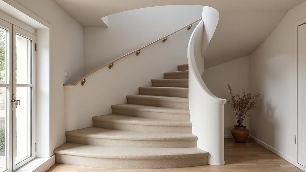 Monte-escalier courbe sur mesure pour escalier avec palier, installé dans une maison ancienne de Thise, intégré discrètement