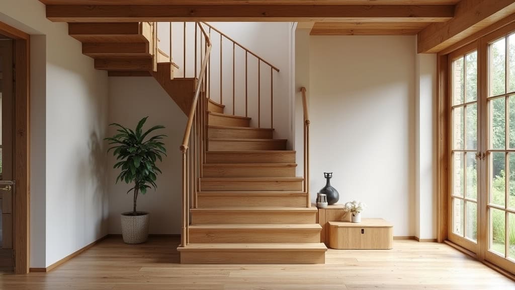 Monte-escalier droit installé sur un escalier en bois dans une maison traditionnelle de Thyez