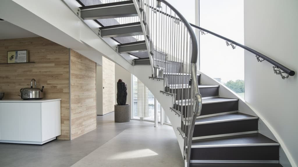 Monte escalier tournant adapté à un escalier en colimaçon avec rail courbé et sécurité active