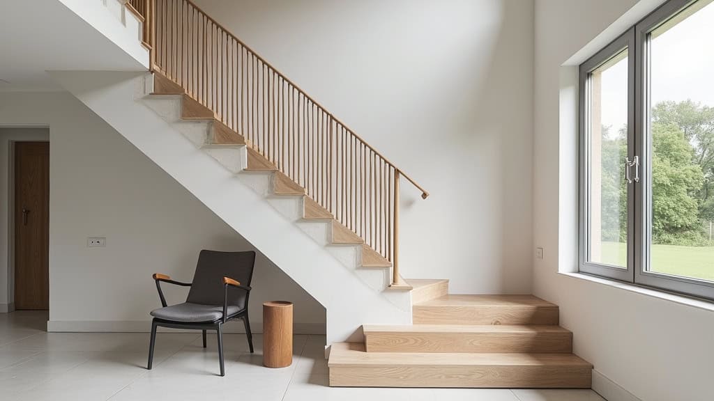 Monte-escalier tournant avec rail personnalisé sur un escalier en colimaçon dans une villa de Petit-Réderching, siège pivotant automatiquement au palier