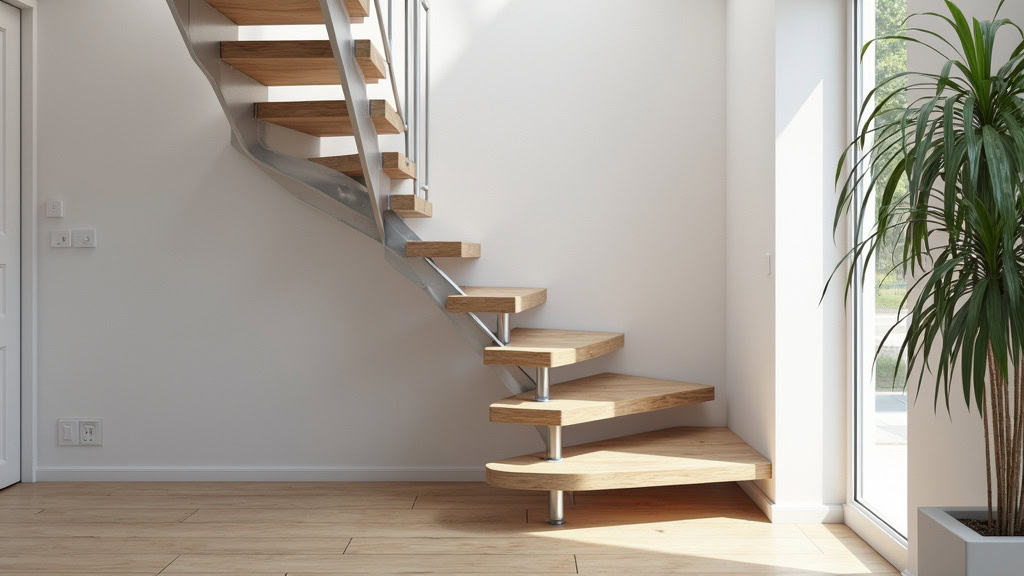 Monte-escalier tournant en cours d’installation dans un escalier à Magné