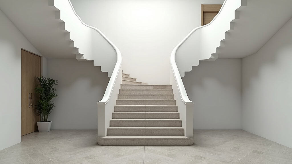 Monte-escalier tournant en position repliée, laissant le passage libre dans l