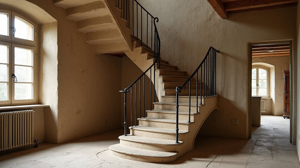 Monte-escalier tournant installé dans une maison ancienne à Lachapelle-aux-Pots