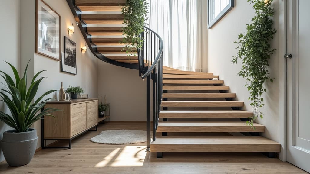 Monte-escalier tournant installé sur un escalier avec virage à Saint-Clément-de-Rivière