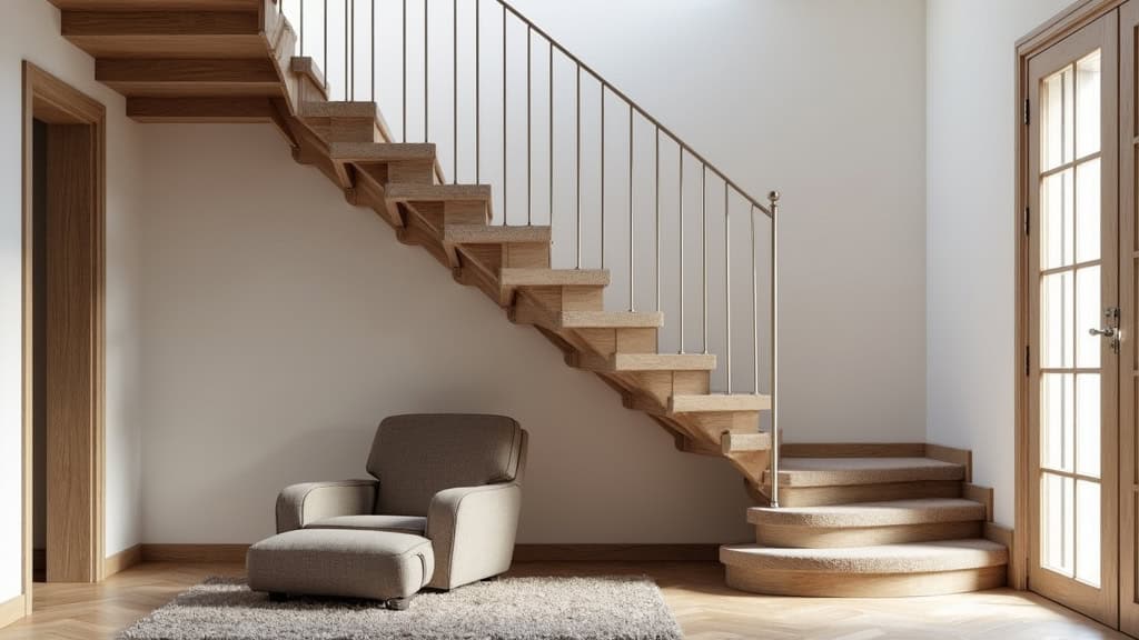 Monte-escalier tournant installé sur un escalier avec virage dans une maison ancienne de Cannes-Écluse, rail discret et siège moderne