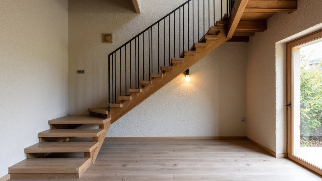 Monte-escalier tournant installé sur un escalier en colimaçon avec palier dans une maison en pierre à Aouste-sur-Sye