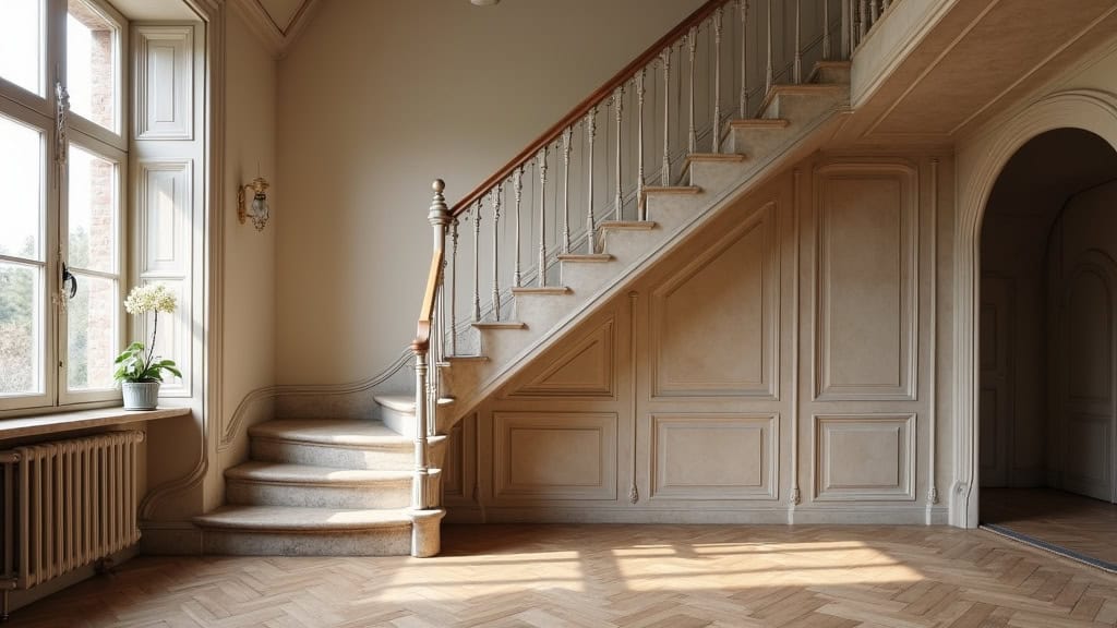Monte-escalier tournant installé sur un escalier en colimaçon dans une maison ancienne d