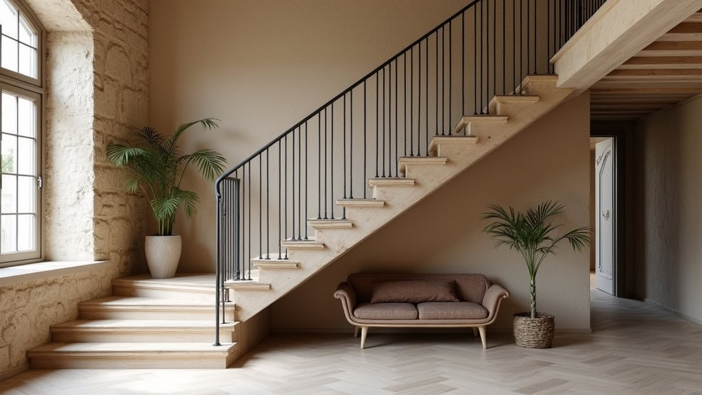 Monte-escalier tournant installé sur un escalier en colimaçon dans une maison en pierre typique d