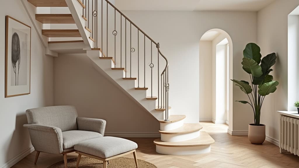 Monte-escalier tournant installé sur un escalier en colimaçon dans une maison traditionnelle d