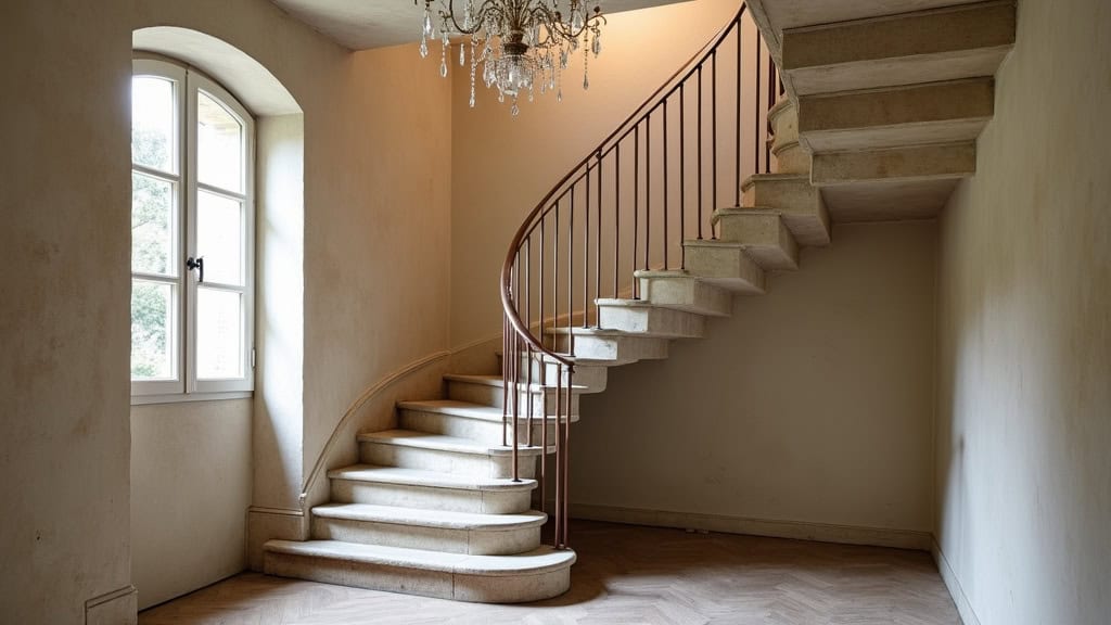 Monte-escalier tournant installé sur un escalier en L avec virage, dans une maison ancienne de Colombey-les-Belles