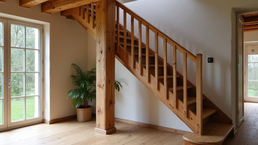 Monte-escalier tournant installé sur un vieil escalier en bois à Langeac