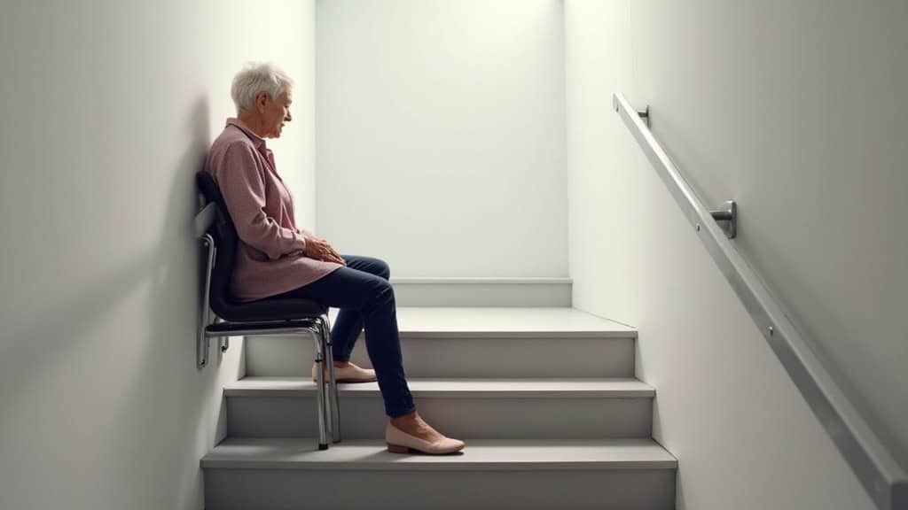 Personne âgée utilisant un monte-escalier à siège pour descendre à l