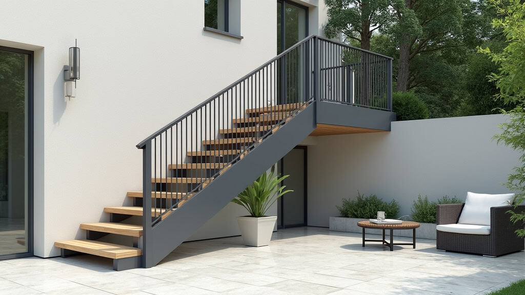 Monte-escalier extérieur en aluminium installé sur les marches en pierre d