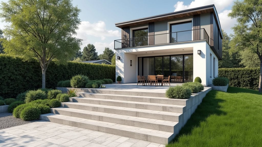 Monte-escalier extérieur installé devant une maison à Tremblay-en-France