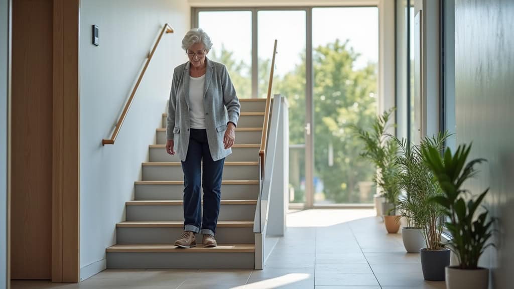 Une personne âgée utilisant son monte-escalier à Tréméoc