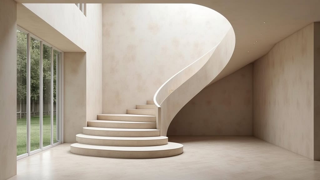 Monte-escalier tournant installé dans un hall d