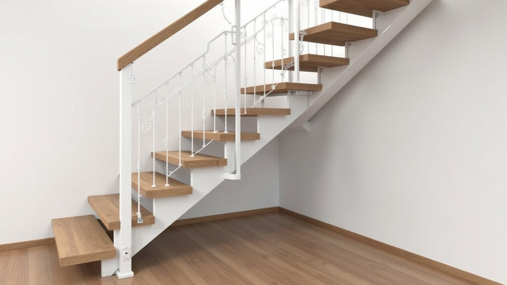 Monte-escalier droit installé dans une maison valenciennoise, avec rail en aluminium blanc et siège gris, intégré discrètement dans un escalier en bois