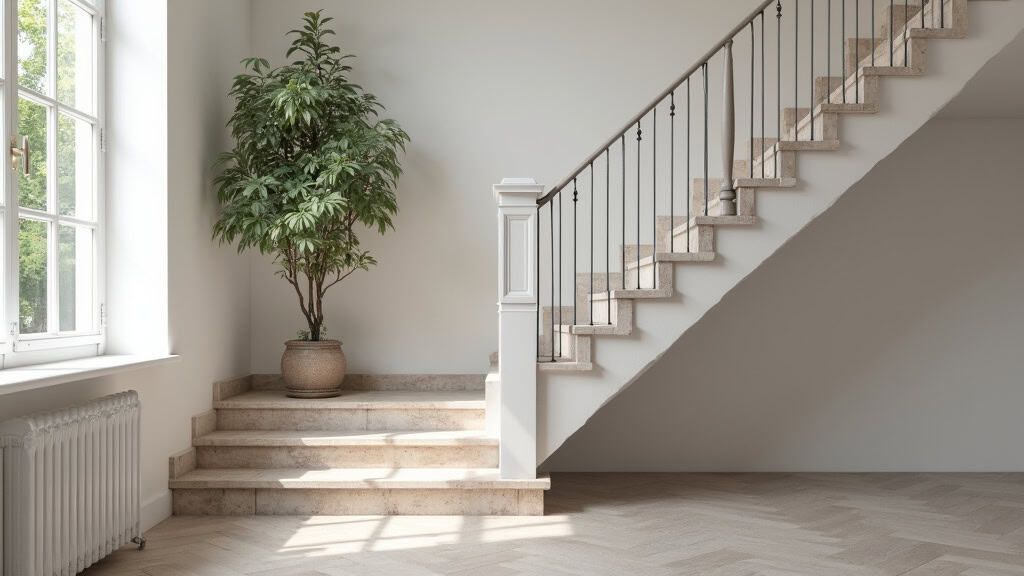 Monte-escalier mal installé avec rail trop court et finition défectueuse sur un escalier en pierre à Valorbiquet