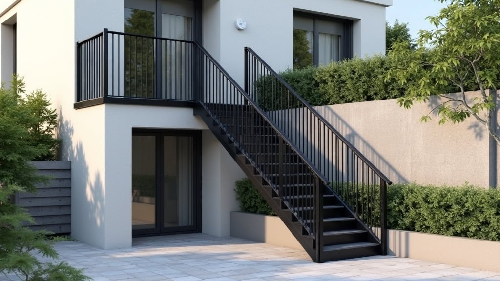 Monte-escalier extérieur en aluminium noir installé sur les marches d