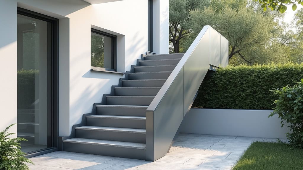 Monte-escalier extérieur en aluminium anodisé installé sur les marches d