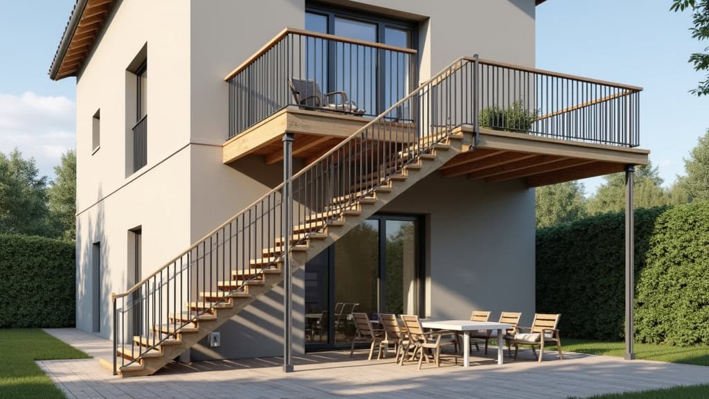 Monte-escalier d’extérieur sur une entrée en étage à Vidauban, résistant aux intempéries et intégré à une terrasse en bois
