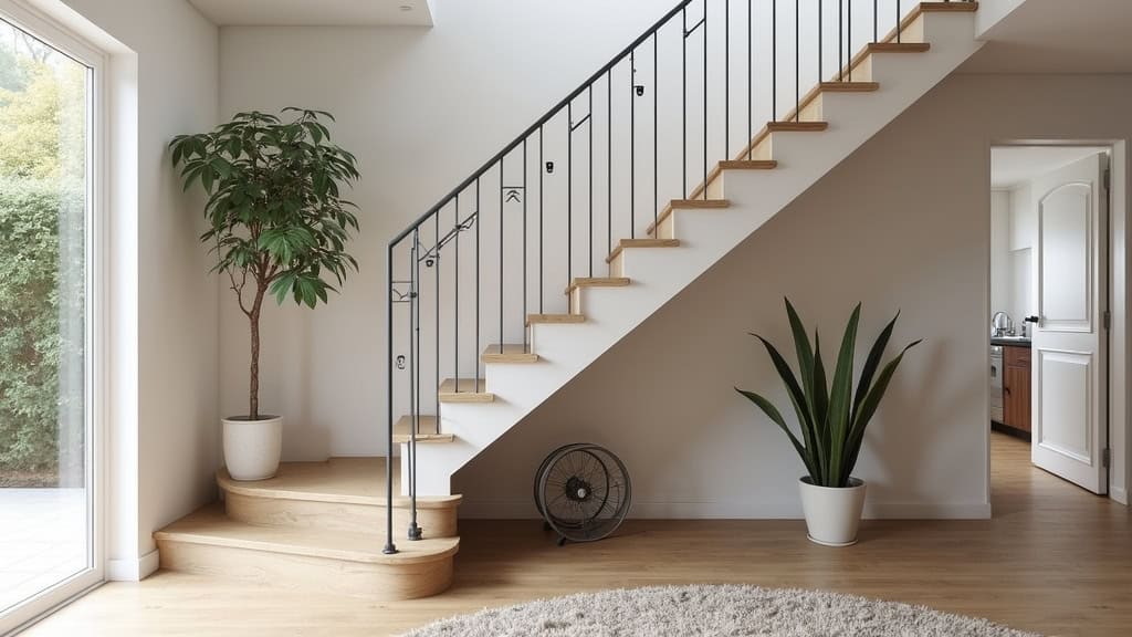 Monte-escalier tournant avec rail personnalisé sur un escalier en colimaçon à Vidauban, intégré dans un intérieur moderne