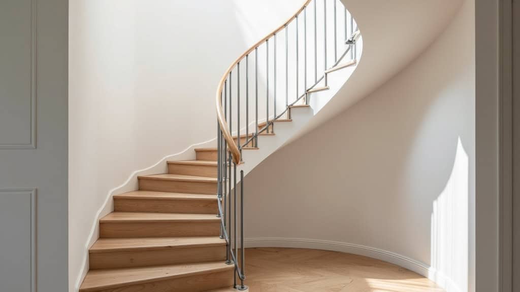 Escalier courbe dans une maison à Vieux-Charmont équipé d’un monte escalier sur mesure