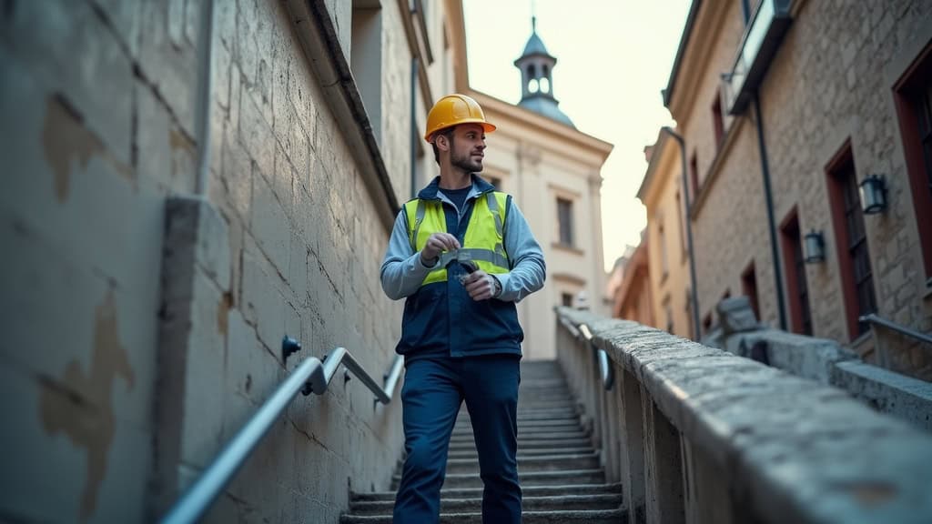 Technicien vérifiant le bon fonctionnement d’un monte escalier à Vieux-Charmont
