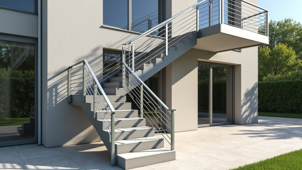 Monte-escalier extérieur installé sur un perron en pierre, avec rail en aluminium et siège étanche, permettant l