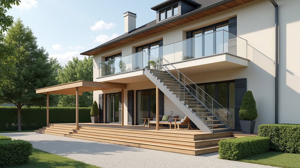 Monte-escalier extérieur installé devant une maison à Villers-en-Cauchies