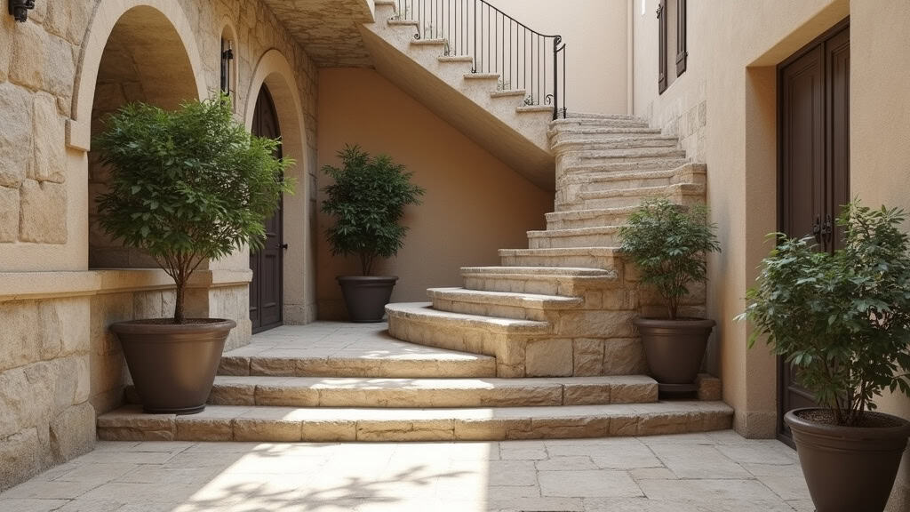 Monte-escalier courbe personnalisé épousant les virages d’un escalier ancien en pierre dans une maison provençale