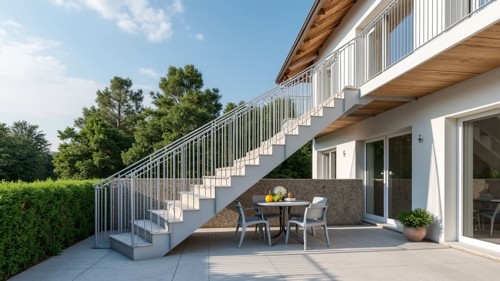 Monte-escalier extérieur en aluminium résistant aux intempéries installé sur un escalier menant à une terrasse à Vinon-sur-Verdon