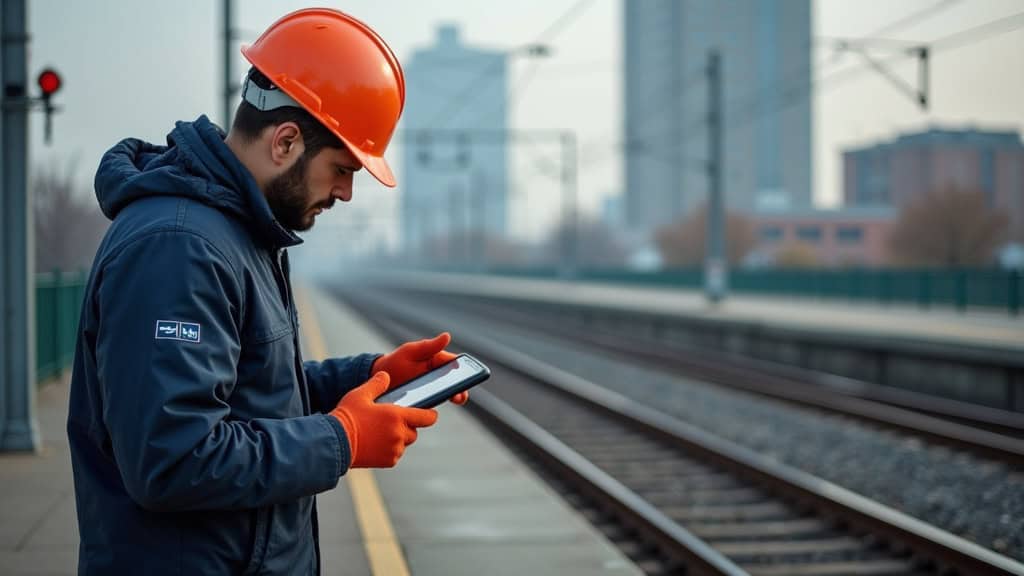 Technicien en train de vérifier le rail d