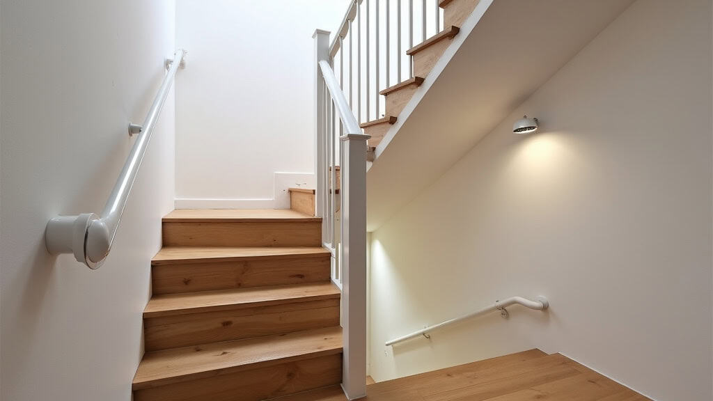Monte-escalier droit installé dans une maison traditionnelle de Wintzenheim, avec un rail blanc discret sur les marches en bois.