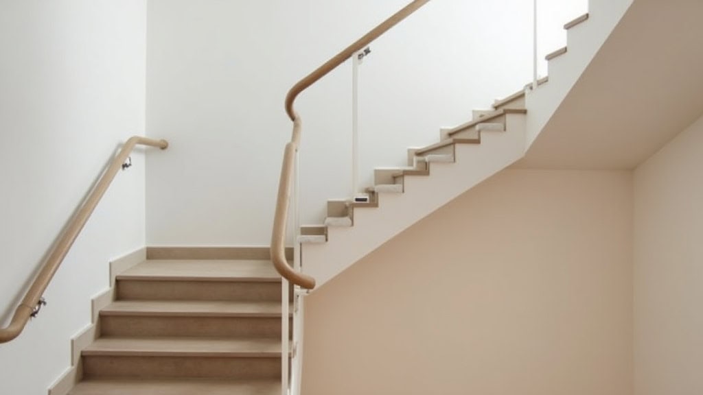 Monte-escalier tournant sur un escalier à deux virages dans une maison familiale de Wintzenheim. Le siège est beige, le rail est fin et discret.