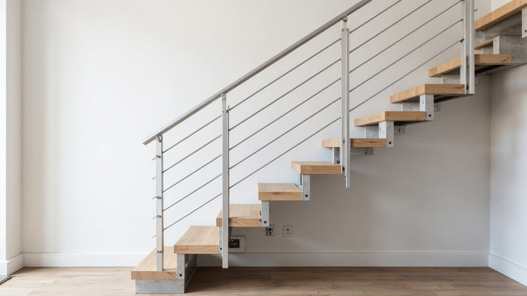 Installation d’un monte-escalier droit dans une maison à Ychoux, avec rail fixé sur les marches et siège en aluminium