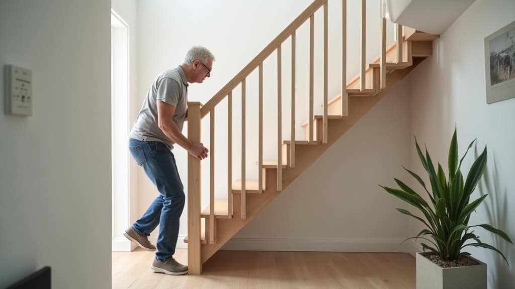 Utilisation d’un monte-escalier par un senior dans une maison familiale à Ytrac