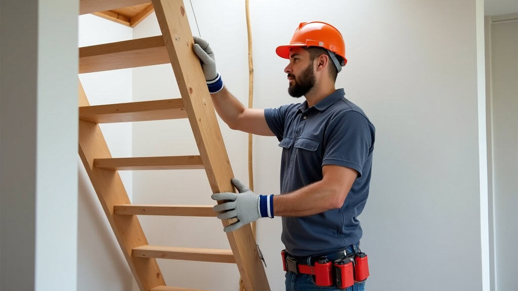 Technicien en train d’installer un monte-escalier dans une maison à Yvrac