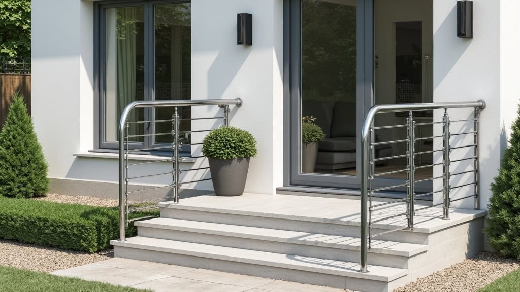 Monte-escalier extérieur installé à l’entrée d’une maison à Yzeure, avec rail en aluminium et siège résistant aux intempéries, pour accéder à la terrasse et au jardin