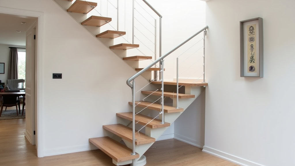 Monte-escalier tournant installé sur un escalier en L dans une maison traditionnelle de Zegerscappel, avec un siège ergonomique et un rail discret en aluminium