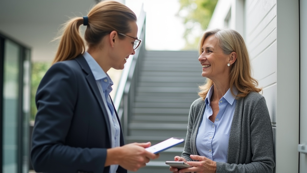 Personne âgée discutant avec un conseiller de la CARSAT sur les aides pour monte-escalier à Barsac