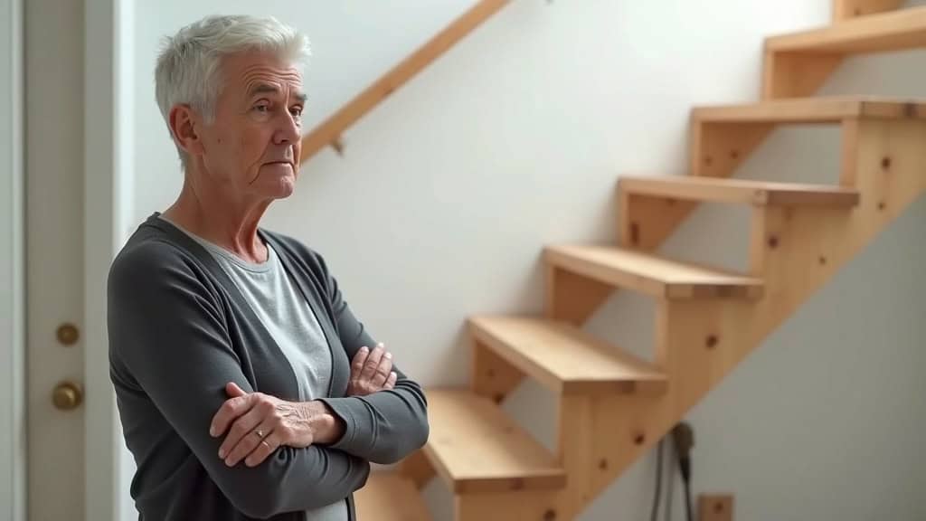 Personne âgée posant une question sur le type de monte-escalier adapté à son escalier