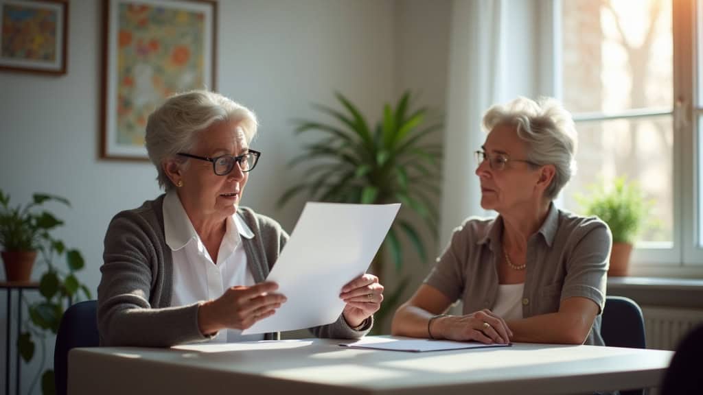 Personne âgée recevant des documents d