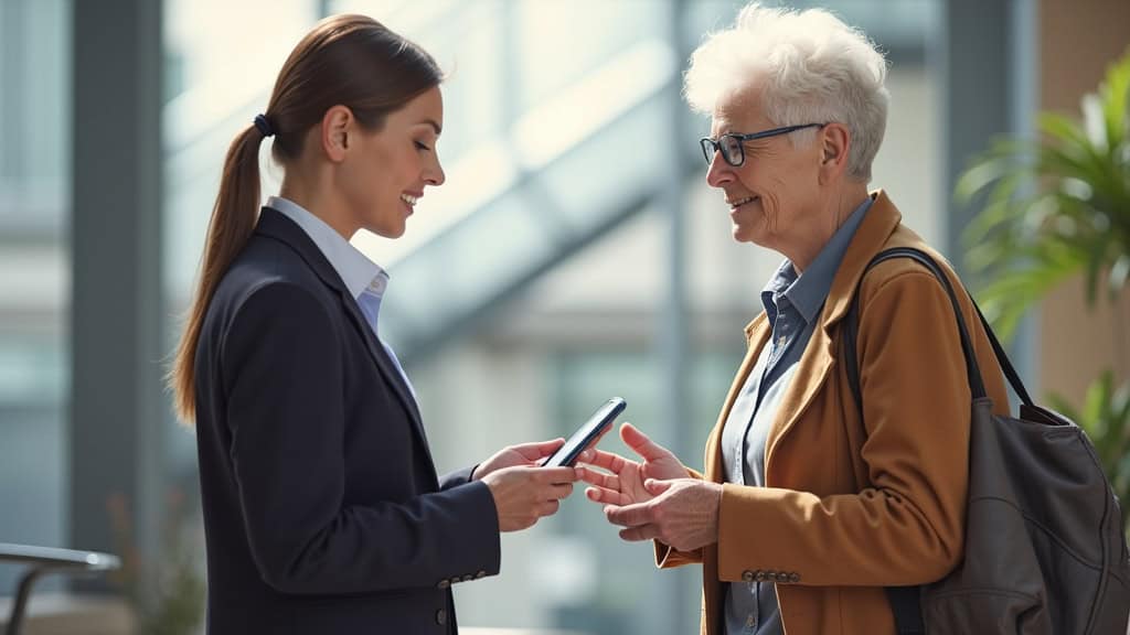 Personne âgée répondant à un quiz interactif sur le choix du monte-escalier à Aigremont