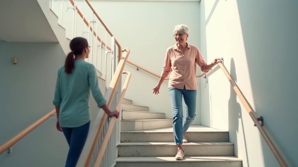 Personne âgée utilisant un monte escalier à Orée d