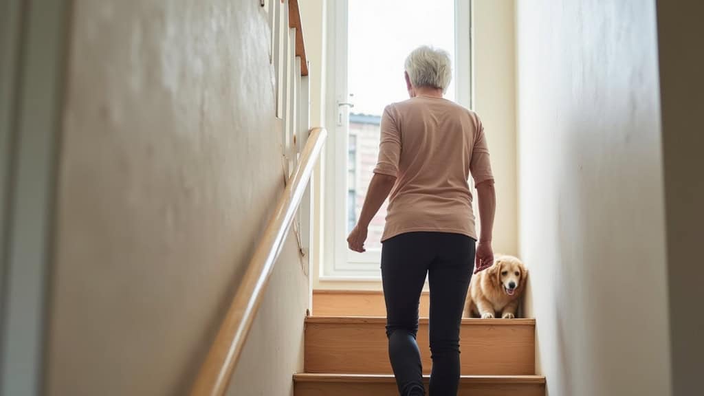 Personne âgée utilisant un monte-escalier dans sa maison à Sainte-Gauburge-Sainte-Colombe