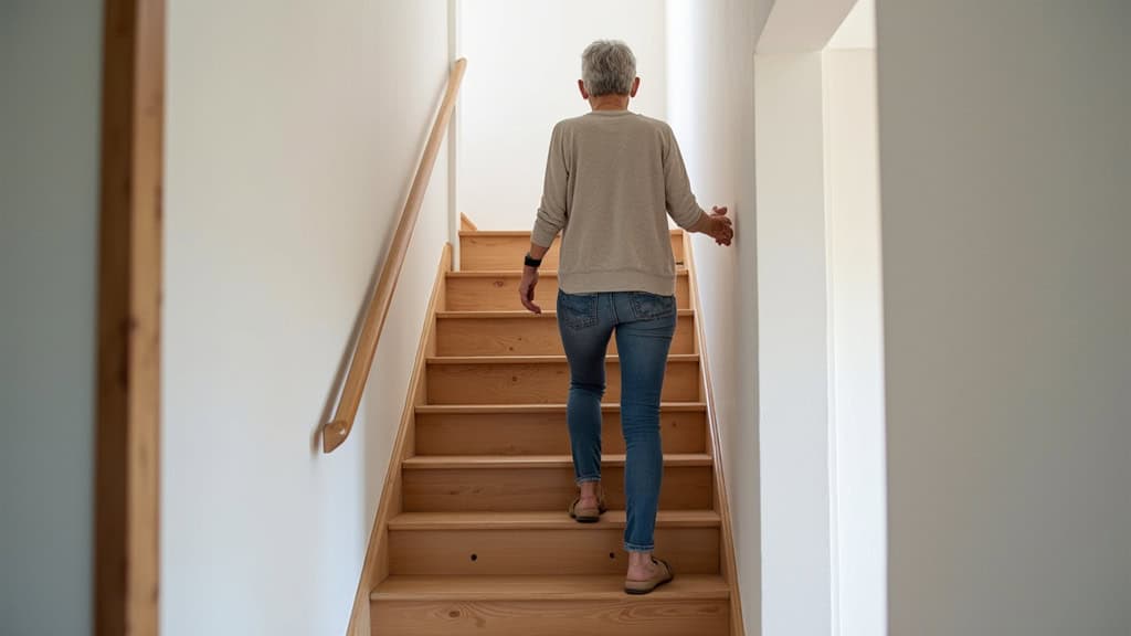 Personne âgée utilisant un monte-escalier dans une maison à Châteauroux-les-alpes
