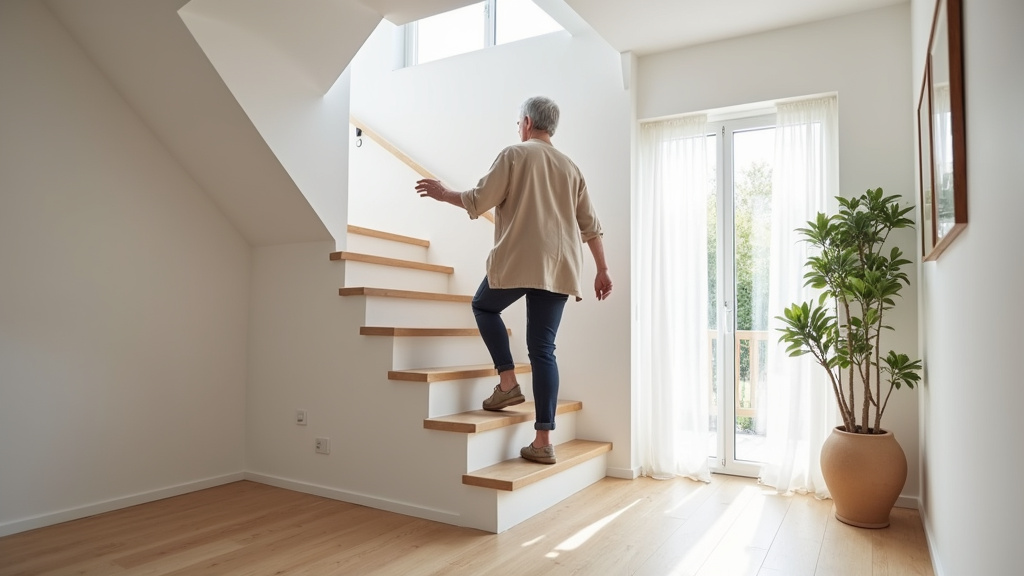Personne âgée utilisant un monte-escalier dans une maison à Le Blanc